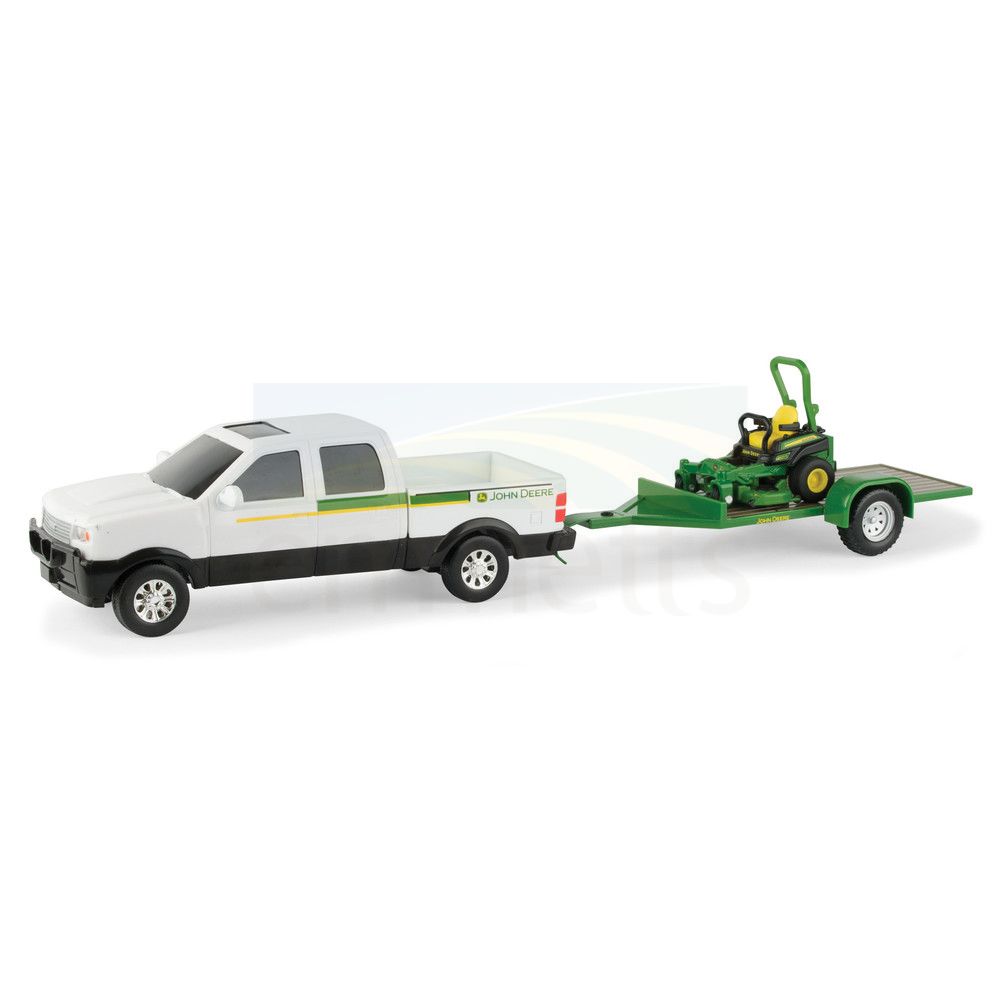 1:32 John Deere Dealers Pickup Truck with Detachable Trailer and John Deere Z-Trak Mower 45520