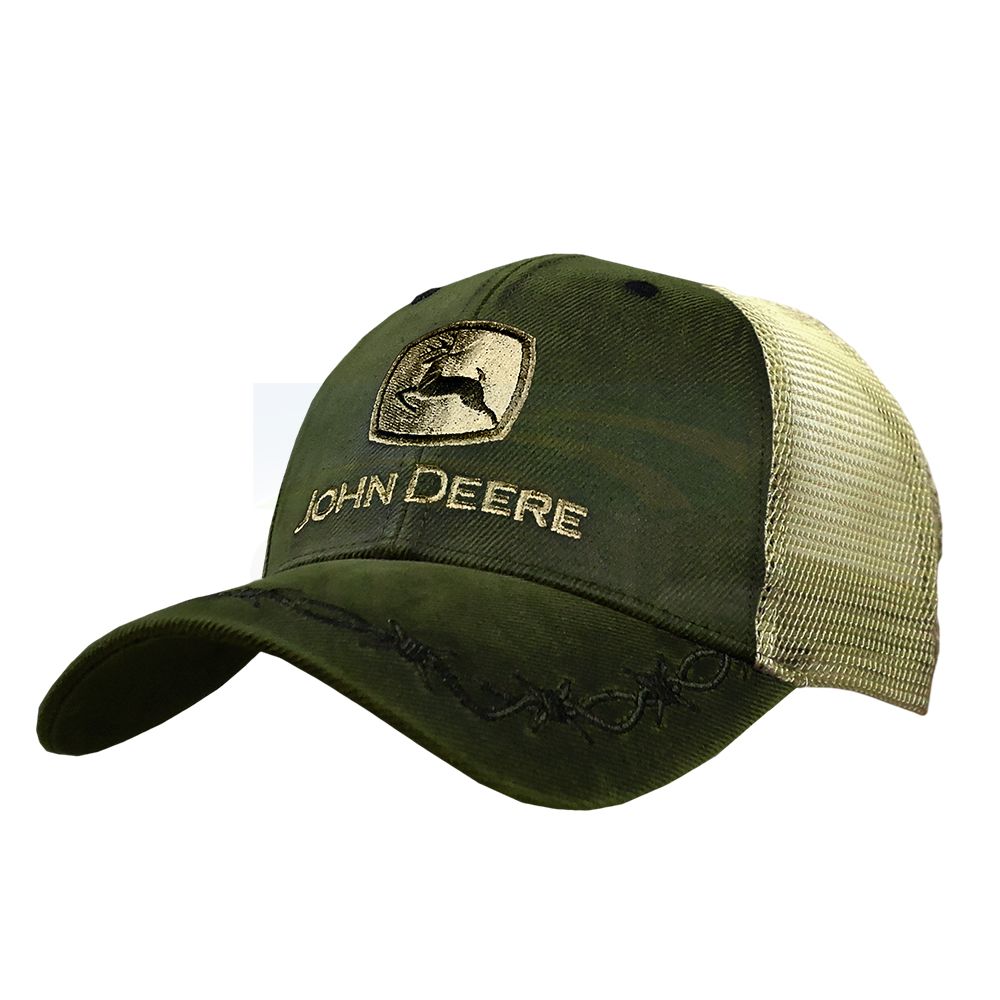 John Deere Barbed Wire Peaked Oilskin Look Hat 13080449 J15A-02WS-JDR-1VJ