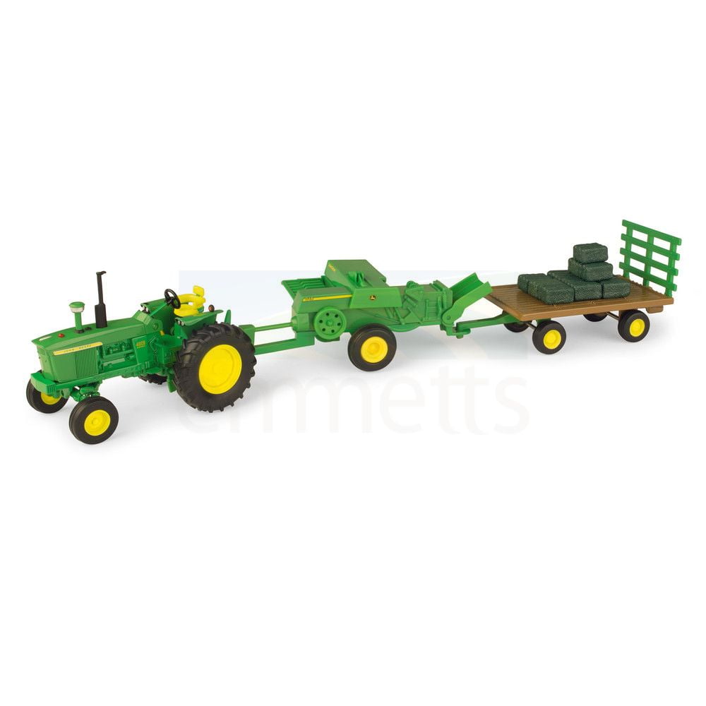 1:32 John Deere Haying Set; Tractor, Baler, Wagon & 12 Hay Bales 46667