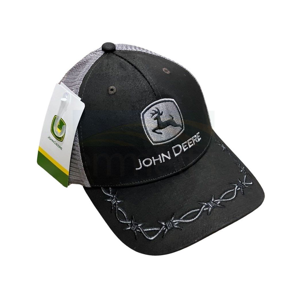 John Deere Barbed Wire Peaked Oilskin Look Cap 13080449 J15A-02WS-JDR-1VJ