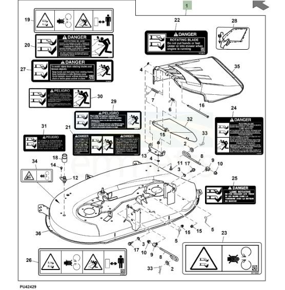 John Deere 42 D100 Series Deck Parts Diagram