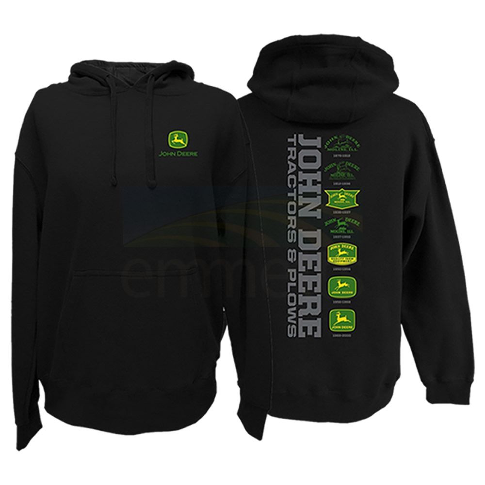 John Deere Tractors Plows Fleece Hoodie with Vintage Logos on back 13021701 Emmetts Shop