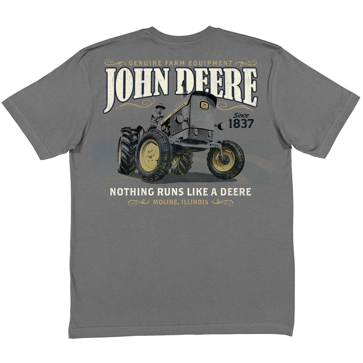 John Deere Charcoal Vintage Tractor Nothing Runs Like A Deere T-Shirt 13002166CH