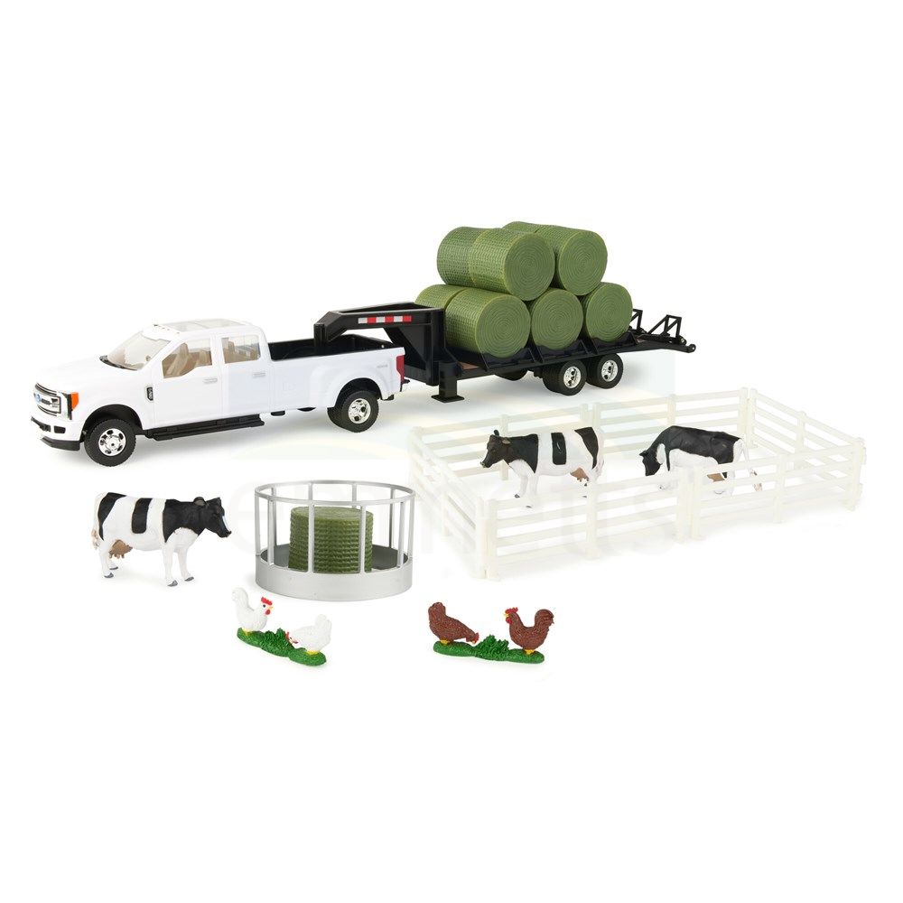 1:32 John Deere Round Bale Hauling Set with 2017 Ford F-350 and Trailer 47435