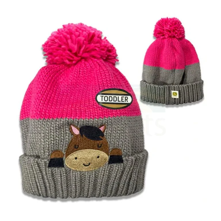 John Deere Toddler Hot Pink & Grey Colour Block Horse Cuff Beanie  D63098590HP00 - Emmetts Shop