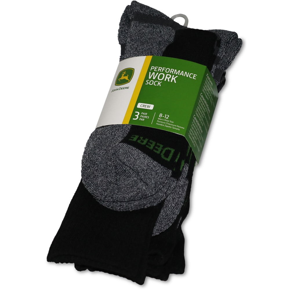 John Deere 3PK of Black & Grey Crew Work Socks Men's 8-12 JD57410BKCAU
