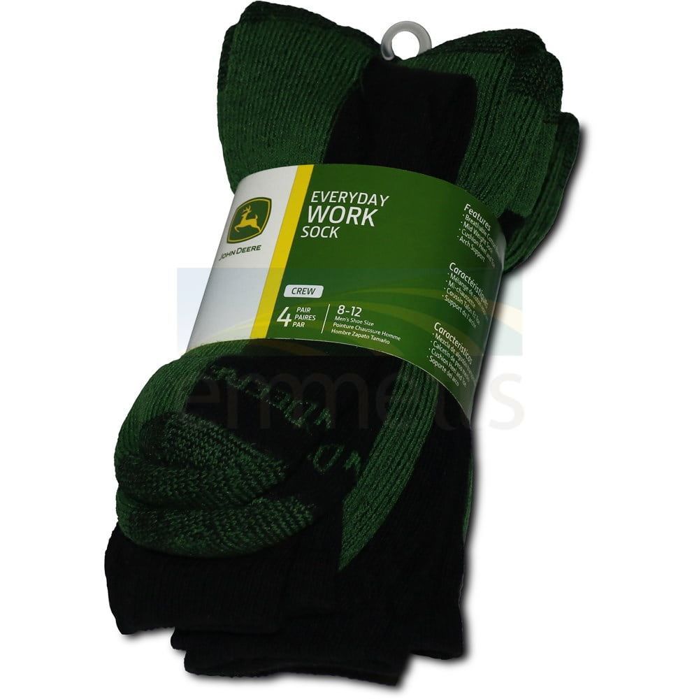 John Deere 4PK of Black & Green Crew Work Socks Men's 812 JD90910BKCAU