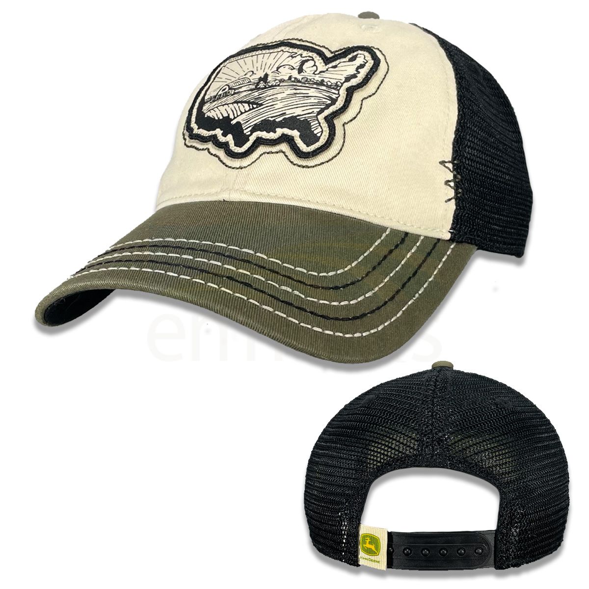 John Deere Olive & Ivory United States Farm Plains Patch with Black Mesh Trucker Cap D23080940OL00