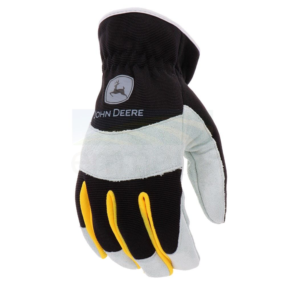 John Deere Men's Black Grey & Yellow Split Leather Spandex Glove JD86020