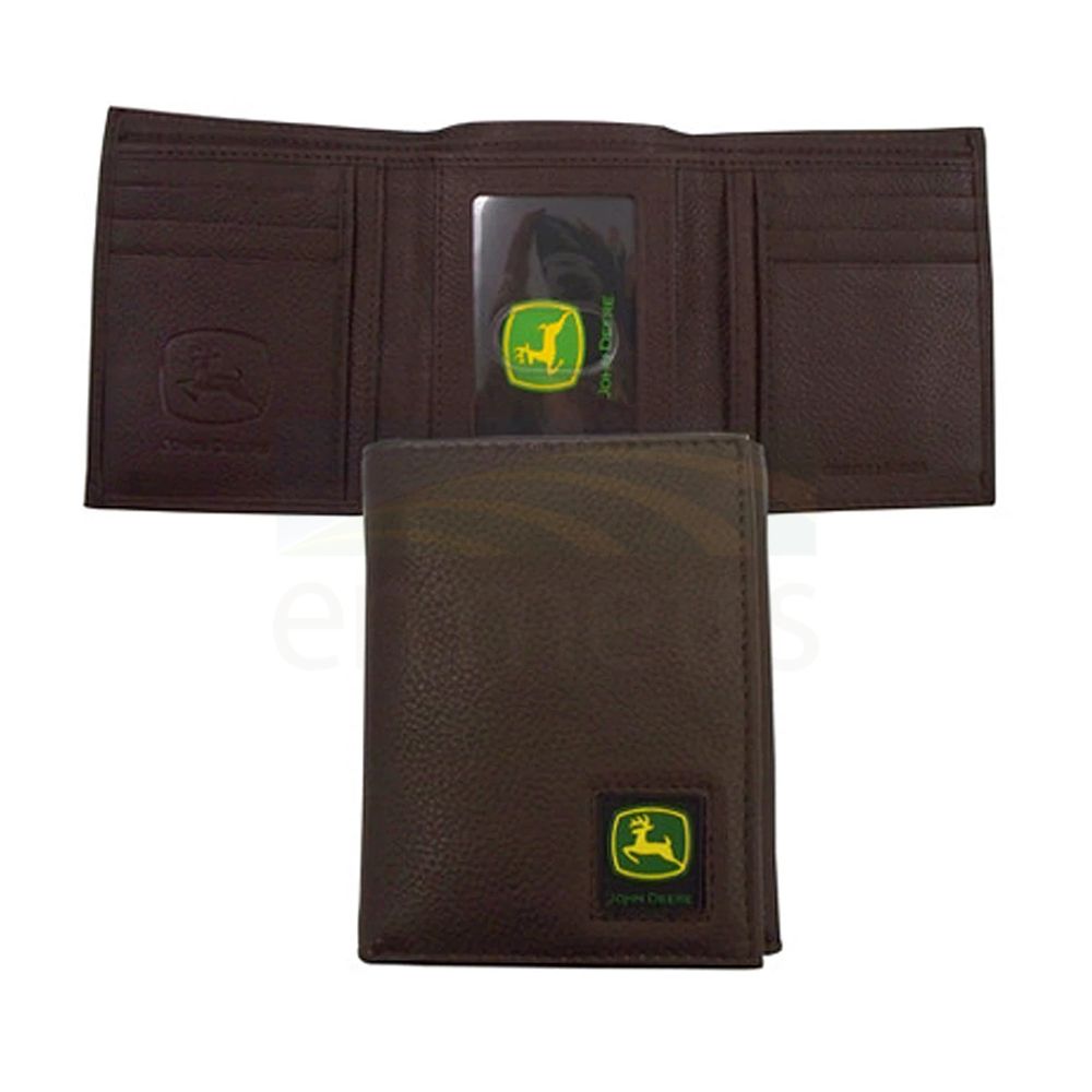 John Deere Pebble Grain Leather Tri-Fold Wallet with Trademark Logo 4012000