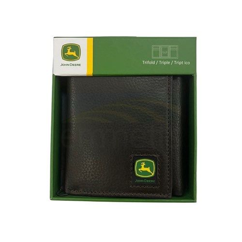 John Deere Pebble Grain Leather Tri-Fold Wallet with Trademark Logo 4012000
