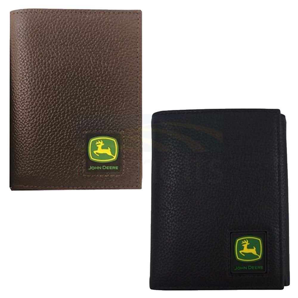 John Deere Pebble Grain Leather Tri-Fold Wallet with Trademark Logo 4012000