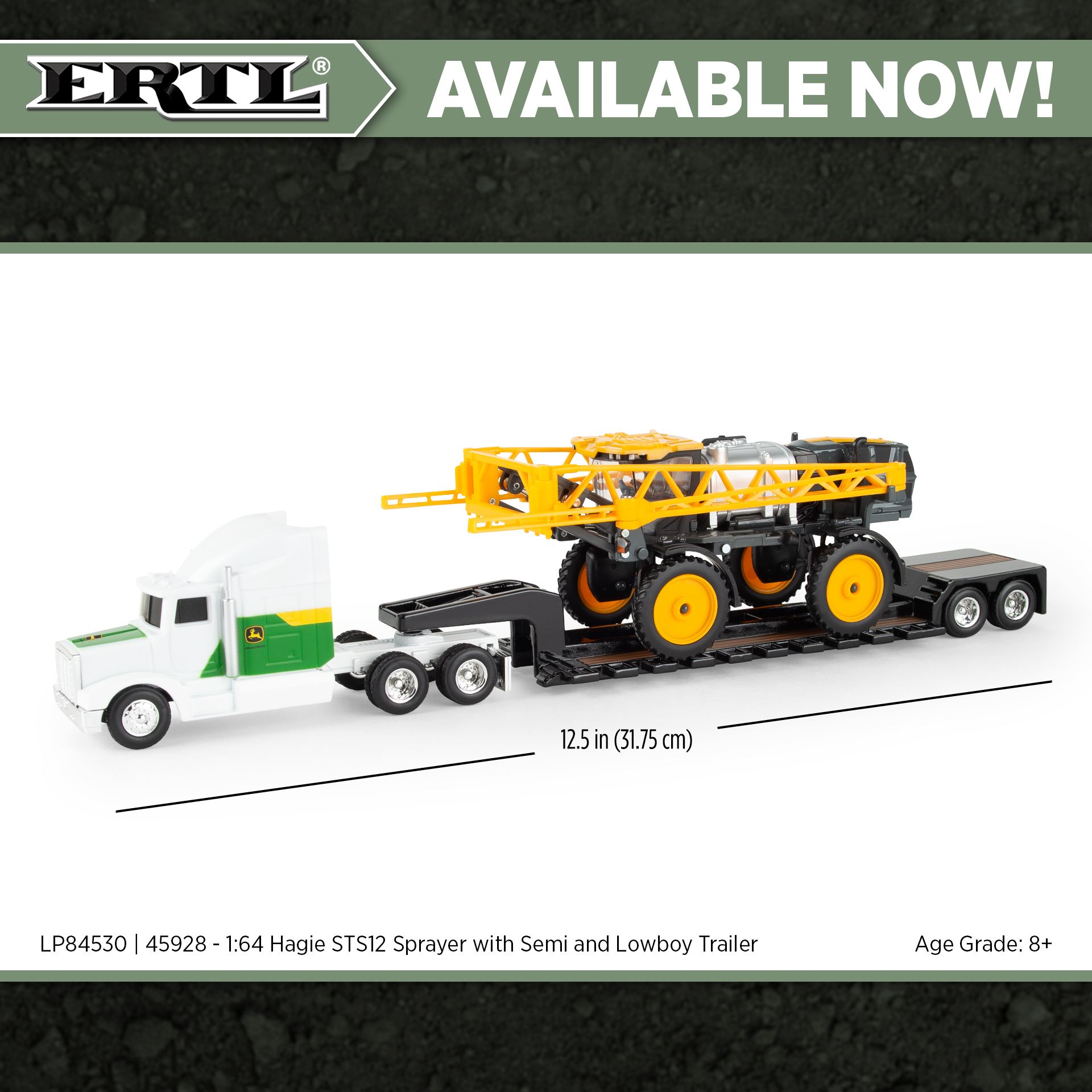 1:64 Hagie STS12 with Semi-Truck and Lowboy Trailer 45928