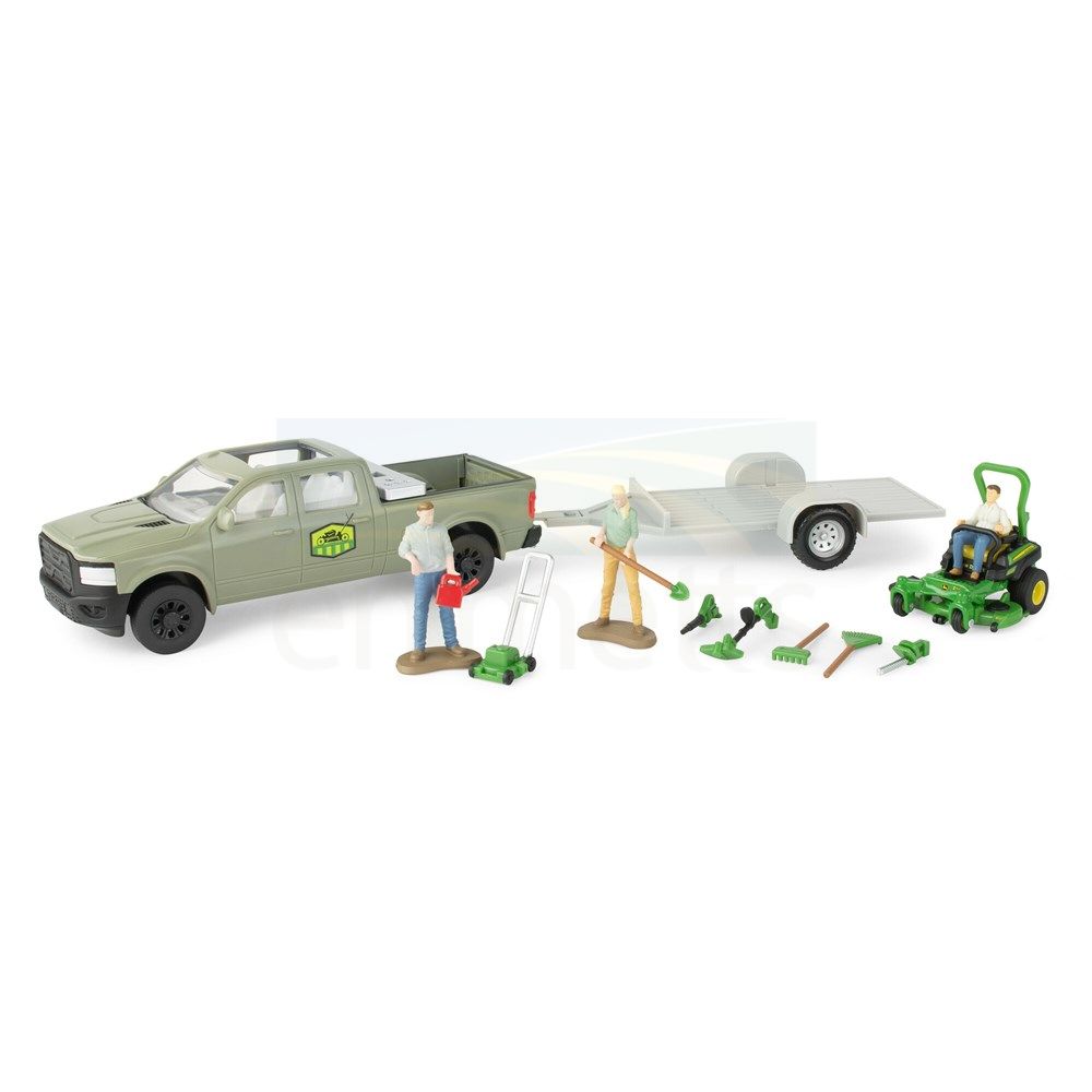 1:32 John Deere Lawn & Garden Set; Pickup Truck, Trailer, ZTrak Mower, Figures & Tools 47551