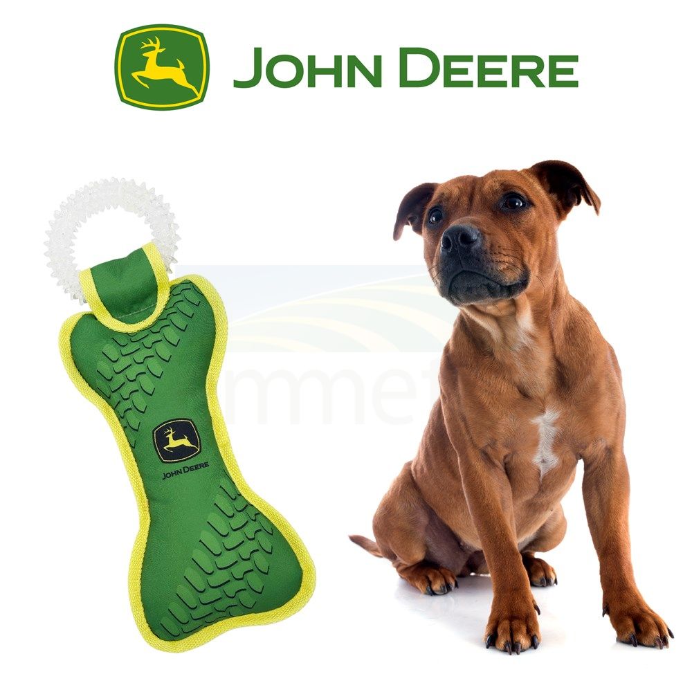 John Deere Green & Yellow Bone Shaped Pet Dental Ring Tug Toy JOD-3310