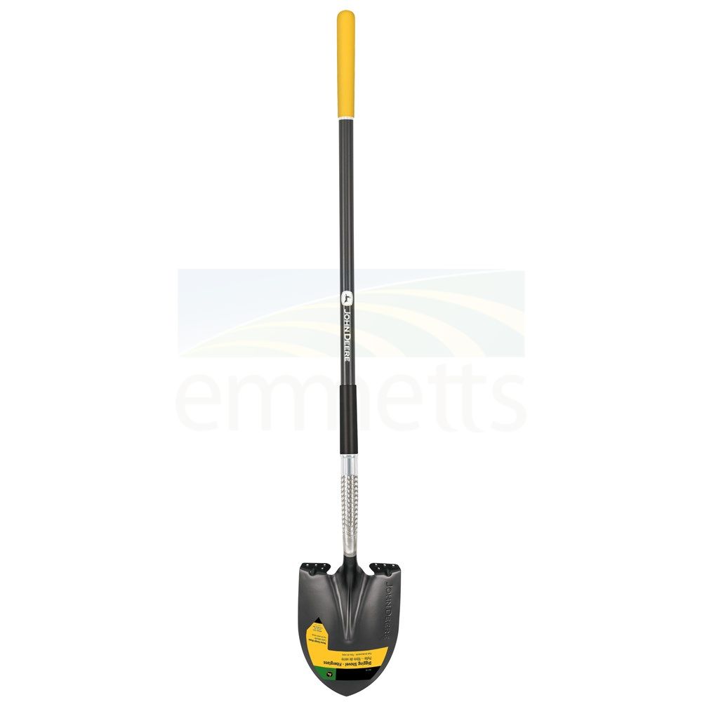 John Deere Round-Point Shovel with 122cm Fiberglass Handle, Cushion Grip & Extended Steps PRL-F-JD
