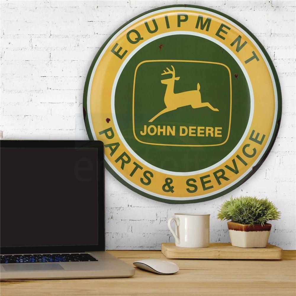 John Deere Equipment Parts & Service Round Hi-Gloss Embossed Metal Button Sign (60.96cm Diameter) 90172927-S