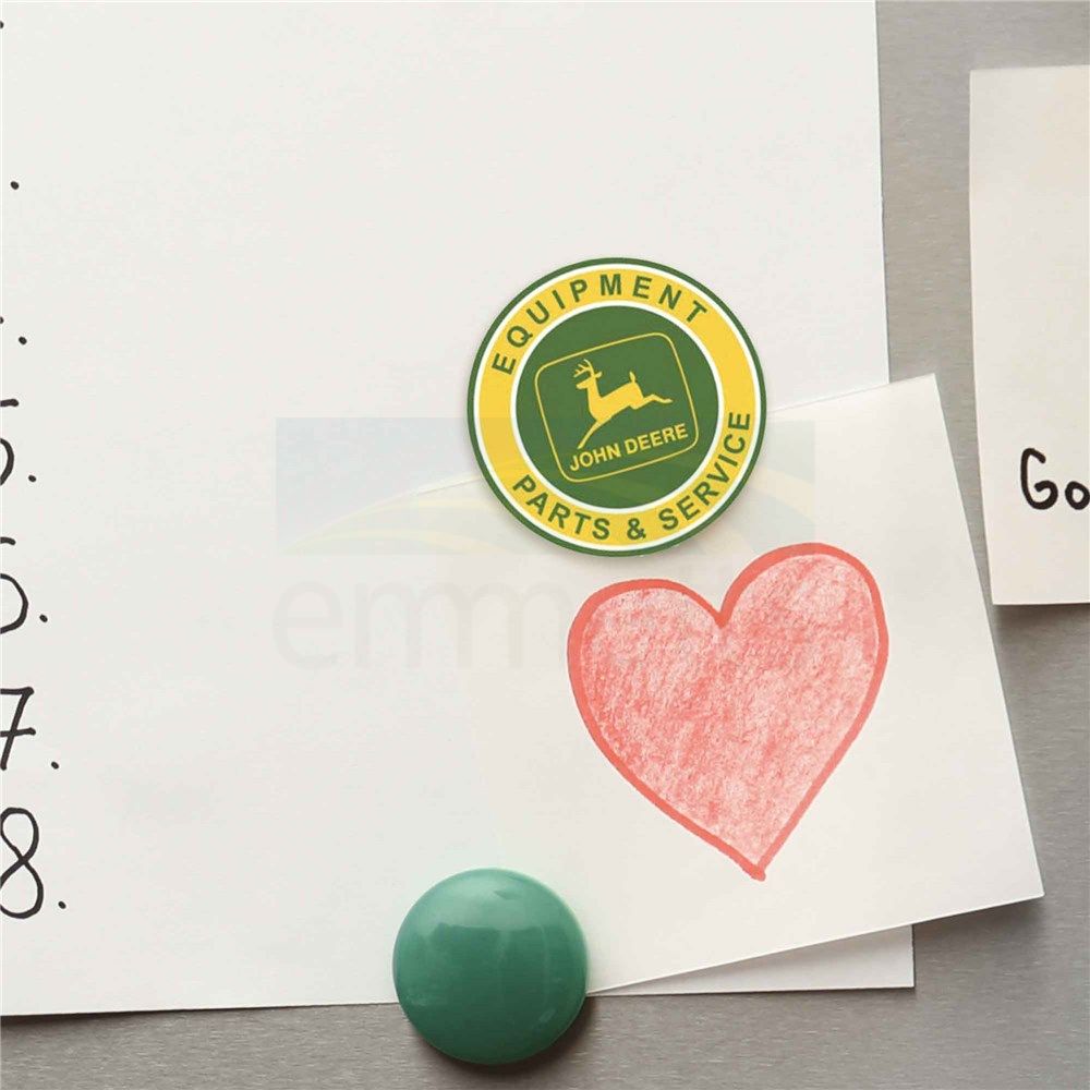 John Deere Equipment Parts & Service Round Embossed Metal Magnet (6.35cm Diameter) 90180678-S