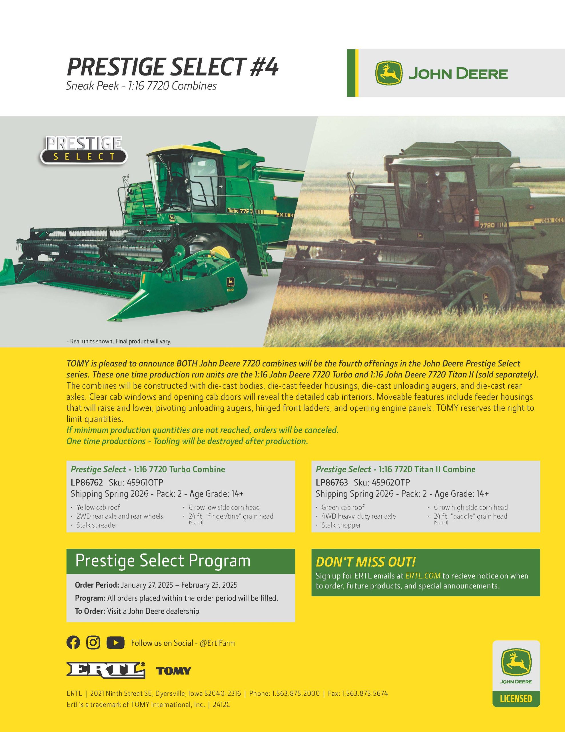 1:16 John Deere 7720 Turbo Combine 45961OTP (PRE-ORDER ONLY)