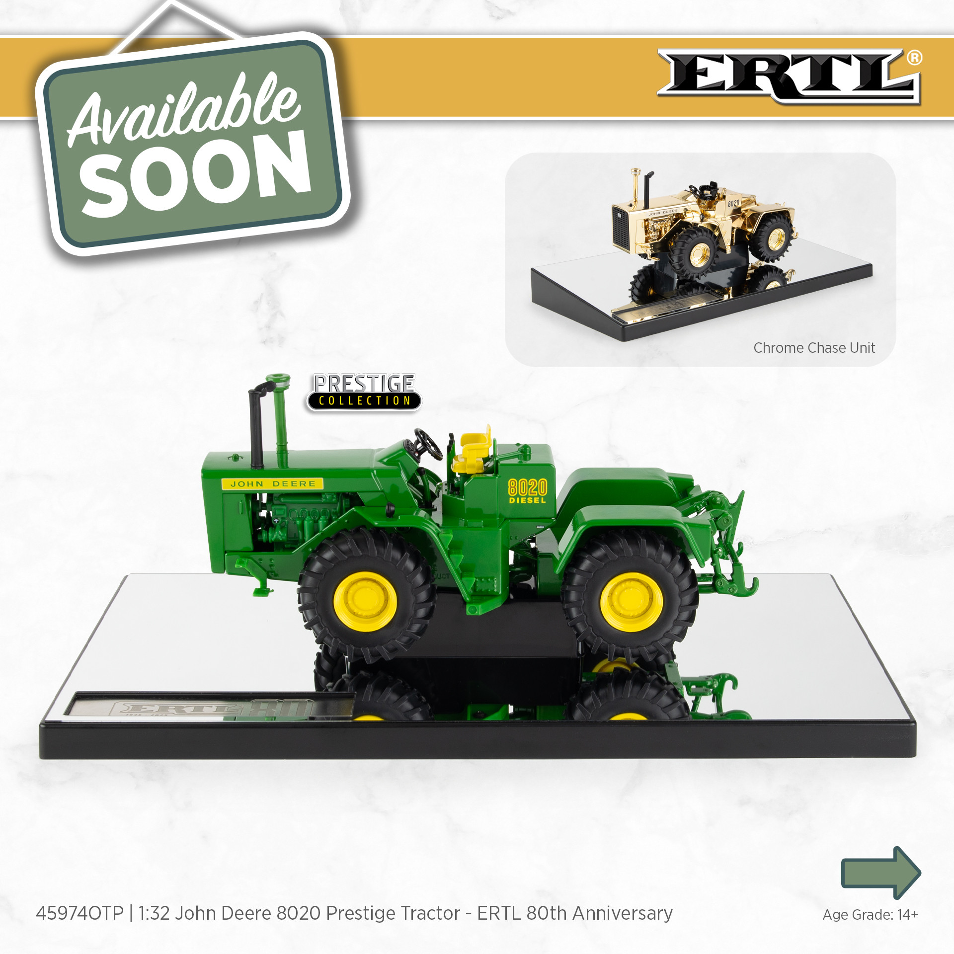 1:32 John Deere 8020 Tractor, ERTL 80th Prestige 45974OTP