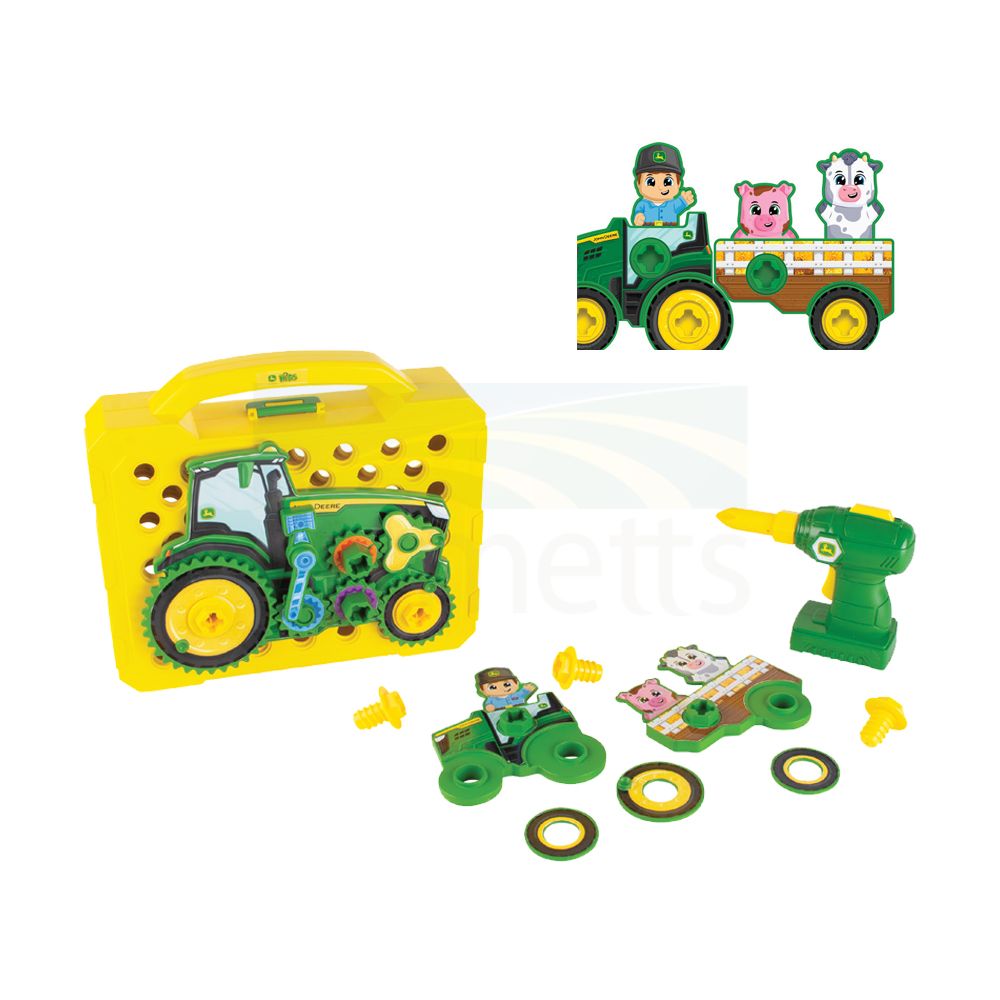 BUILD-A-BUDDY John Deere Tractor Toy And Toy Drill - Toddler STEM Take Apart Toys With 16 Individual Pieces And Kids Tools - Kids Building Toys Ages 3 Years And Up