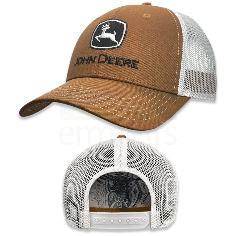 John Deere Brown & White Mesh Low Profile Trucker Cap with Embroidered Logo J118-0BJP-JDR-025