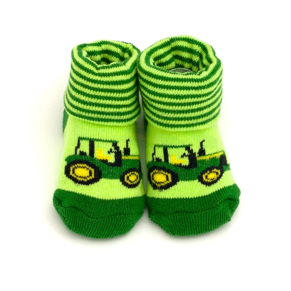 John Deere Infant Lime Green Striped Tractor Cuffed Bootie Socks 15Y3687JR-TMY06